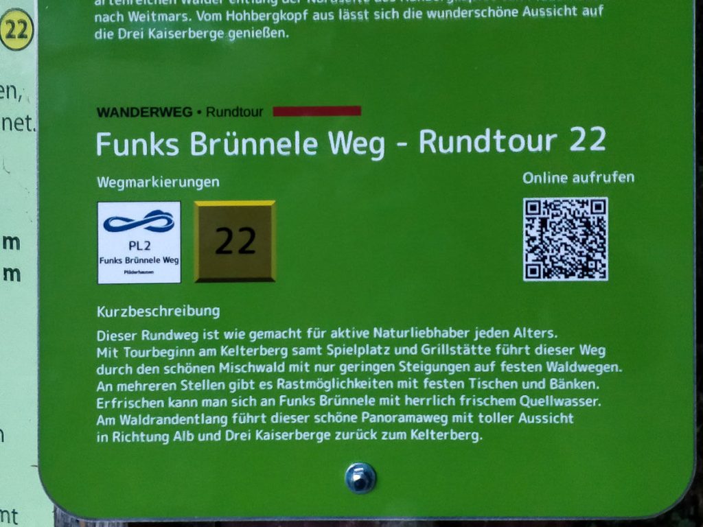 Schild mit Beschreibung von Funks Brünnele Weg