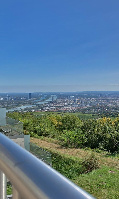 Blick vom Kahlenberg auf die Donau und Wien